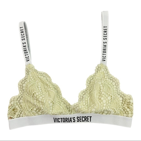 Victoria's Secret Other - Victoria’s Secret Lace Triangle Logo Bralette Yellow White Size Small